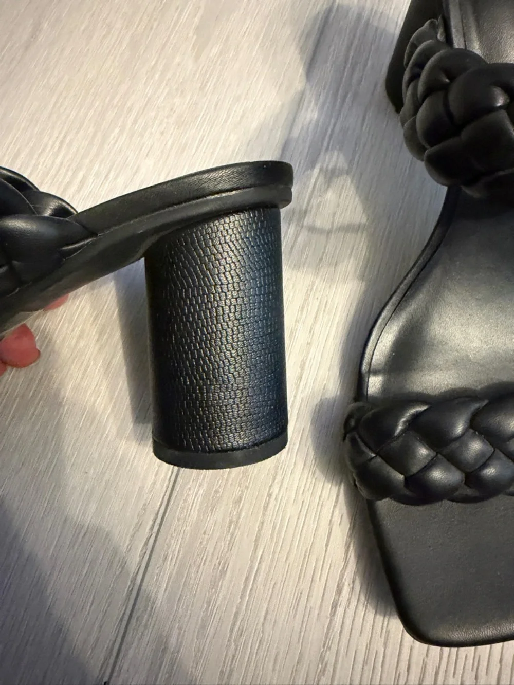 A New Day Black Braided Strap Block Heel Sandals - Size 10